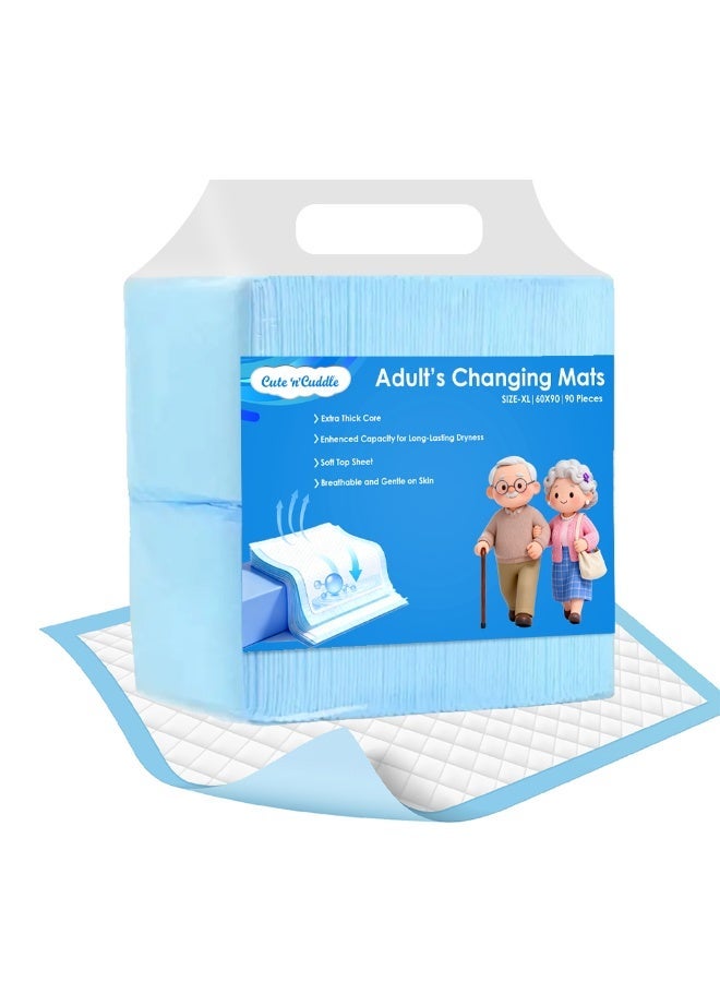 Cute 'n' Cuddle وسادات سرير قابلة للتصرف للبالغين Cute N Cuddle 60x90 سم – امتصاص عالي للسوائل، واقي مرتبة مقاوم للماء (أزرق، عبوة من 90) - Image 1